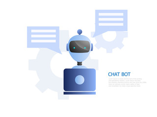 chat bot concept, robot use laptop to chatting and working