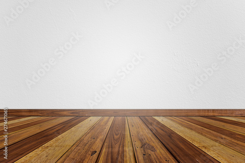 Empty Interior Room With White Brick Wall Texture And Brown Wooden