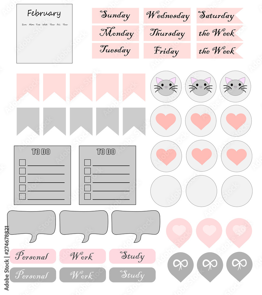 Planner Stickers Graphics Stickers for Digital Planner. Vector Set of printable stickers for ...