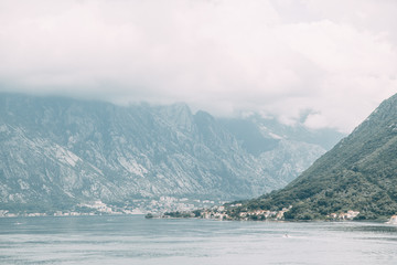  Streets and sights of the old town. Panorama of the city of Perast in Montenegro.