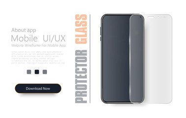 Poster - Screen Protector Glass. Realistic smartphone, screen protector film, cell phone transparent glass cover.  Protective cover for telephone, shield to display. Vector illustration