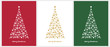 Merry Christmas Vector Card. White and Gold Christmas Tree Isolated on a Red, White and Green Background. Christmas Illustration in 3 Different Colors. Tree Made of Stars, Hearts, Trees and Snowflakes