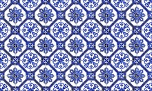 Seamless Portugal Or Spain Azulejo Wall Tile Background. High Resolution.