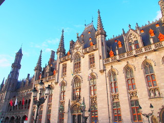 Beautiful traditional houses in the old town of Bruges, Belgium