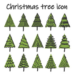 Wall Mural - Christmas tree Hand drawing, doodle,  green, line