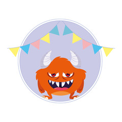 Wall Mural - funny monster with horns and party garlands