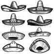 Set of Mexican sombrero in tattoo style isolated on white background. Design element for poster, t shit, card, emblem, sign, badge.