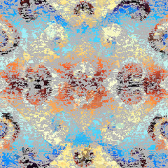 Aufkleber - Abstract seamless pattern with grunge dirty texture and vintage ornament. Vector image.