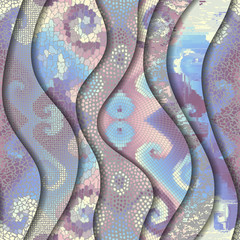 Aufkleber - Carved waves of ornamental mosaic tile patterns. Different mosaic textures. Vector image.