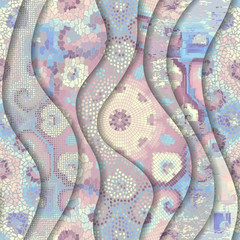 Aufkleber - Carved waves of ornamental mosaic tile patterns. Different mosaic textures. Vector image.