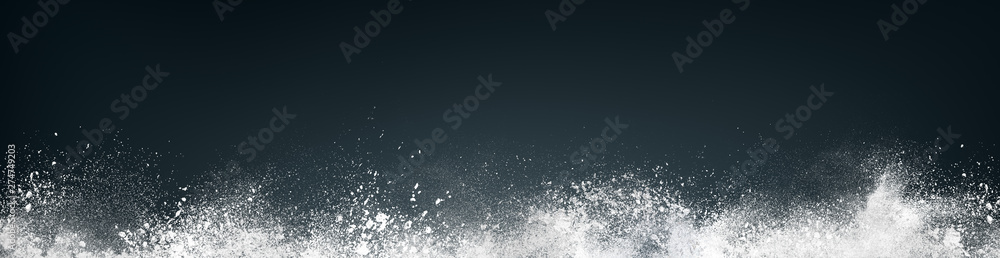 Wide design of abstract powder dust explosion over black background - obrazy, fototapety, plakaty 