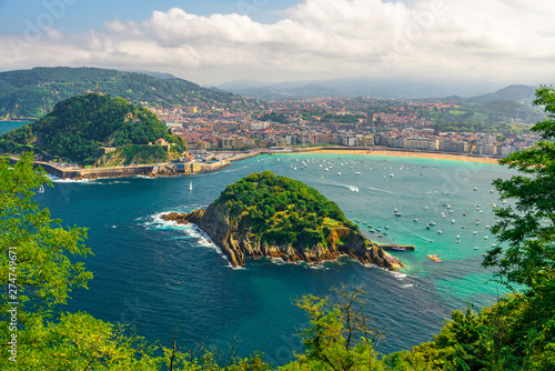 Fotografie, Tablou  Aerial view of turquoise bay of San Sebastian or Donostia with beach La Concha,