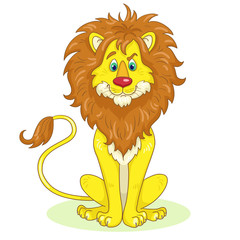 Poster - Big cute lion sitting. In cartoon style. Isolated on white background. Vector illustration.