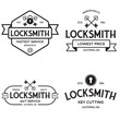 Set of vintage locksmith logo, retro styled key cutting service emblems, badges, design elements, logotype templates.