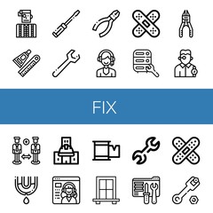 Poster - Set of fix icons such as Watchmaker, Glue, Screwdriver, Wrench, Pliers, Support, Band aid, Maintenance, Plier, Leak, Under construction, Service, Plaster, Window, Tech support , fix