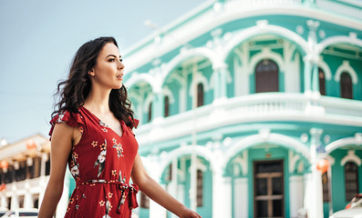 Wall Mural - Portrait of a pretty, natural brunette lady