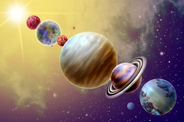 Wall Mural - Big parade of the planets from 6 planets of the solar system
