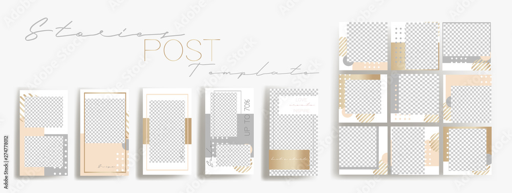 Design backgrounds for social media banner.Set of instagram stories and post frame templates.Vector cover. Mock up for personal blog or shop.Layout for promotion.Endless square puzzle layout  - obrazy, fototapety, plakaty 