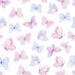 Cute butterflies hand drawn watercolor seamless pattern