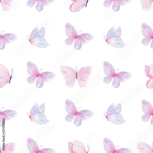 Butterfly cluster hand drawn watercolor seamless pattern