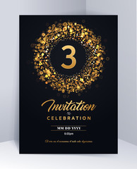 Wall Mural - 3 years anniversary invitation card template isolated vector illustration. Black greeting card template