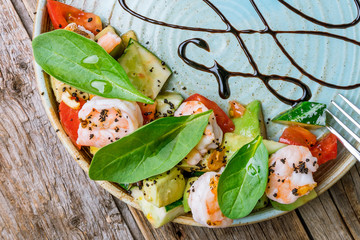 Poster - vegetable salad with avocado, vegetables and shrimps