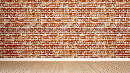  Orange brick wall and wood floor decorate in empty room for artw