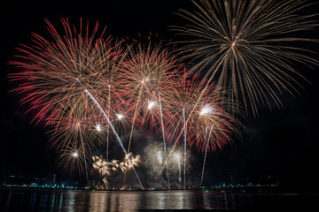 Colorful of fireworks in holiday festival from Pattaya Chonburi Thailand