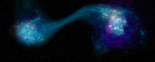 Extremely Detailed And Realistic High Resolution Illustration Of Two Merging Galaxies. Shot From Space