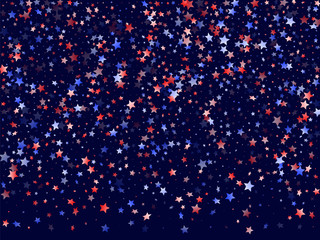 Flying red blue white star sparkles vector american patriotic background.