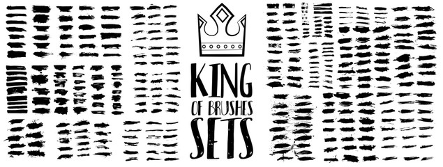 Wall Mural - King of brush sets. High quality grunge brush strokes. Exclusive work with a large number of creative brush strokes for any project. Set of black paint, ink brush strokes, brushes, lines. Vector 