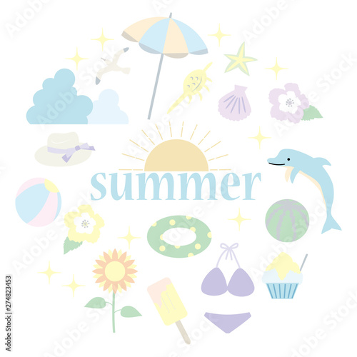 夏のアイテムのアイコンセットのイラスト パステルカラーバージョン Buy This Stock Vector And Explore Similar Vectors At Adobe Stock Adobe Stock