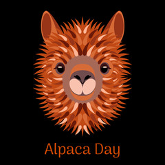 Alpaca Day. National holiday in Peru. Head, face alpaca