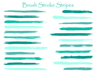 Vintage ink turquoise brush stroke stripes vector set, horizontal marker or paintbrush lines patch. Hand drawn watercolor paint brushes, smudge strokes collection. Vector ink color palette swatches.