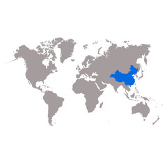  The map China of is highlighted in blue on the world map
