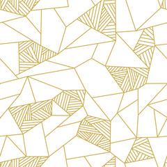 Wall Mural - Doodle polygon background. Seamless geometric vector pattern in gold