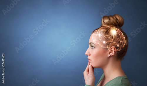 Cuadros en Lienzo Portrait with lighting brain and brainstorming concept