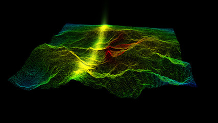Fototapete - Futuristic Holographic Terrain environment, geomorphology, topography and digital data telemetry information display motion graphic user interface head up display screen