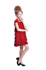 Wall Mural - Full length. Girl in red dress posing isolated