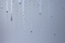 Gray Wet Background / Raindrops To Overlay On The Window, Weather, Background Drops Of Water Rain On The Glass Transparent