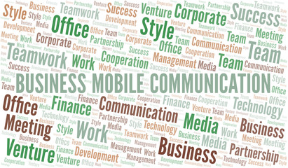 Business Mobile Communication word cloud. Collage made with text only.