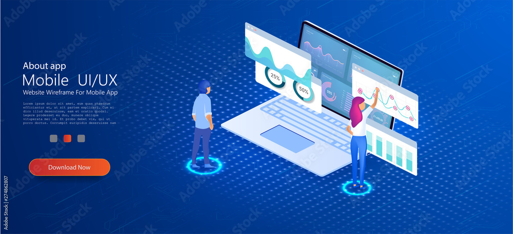 Application of laptop with business graph and analytics data on ...