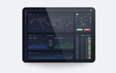 Wall Mural - Trading platform interface with infographic elements. Trade UI, great design for any purposes. Trade concept.Web site screen template. forex market,news and analysis.Binary option. Vector illustration