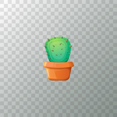 Wall Mural - vector cartoon green cactus in pot isolated on transparent background. funny houseplant icon