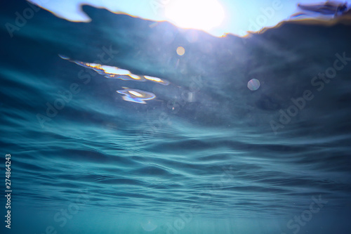 Cuadros en Lienzo ocean water blue background underwater rays sun / abstract blue background natur