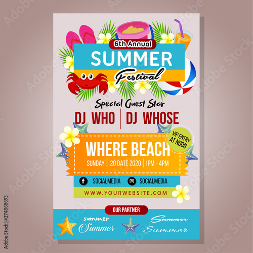 poster summer festival template with beach play © asepuyun