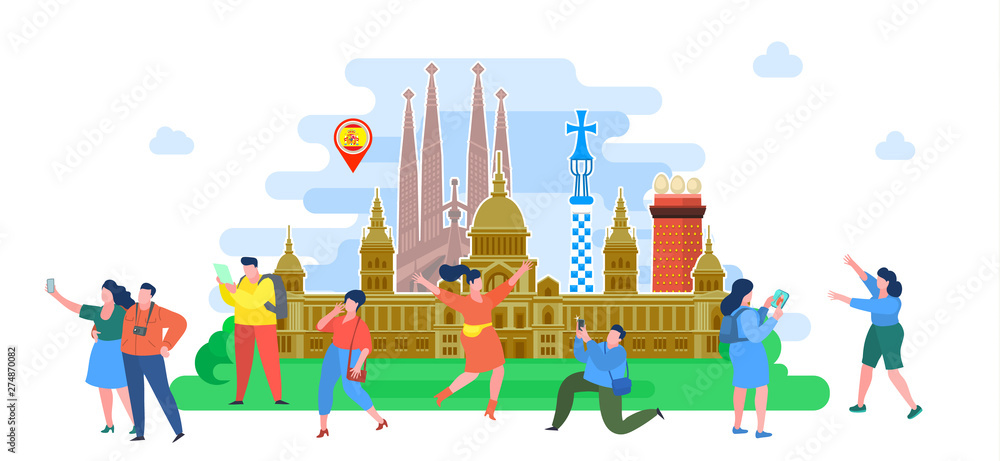 Photo Concept of travel or studying Spanish. Tourists in Spain.