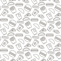 Vector fast food icons seamless pattern