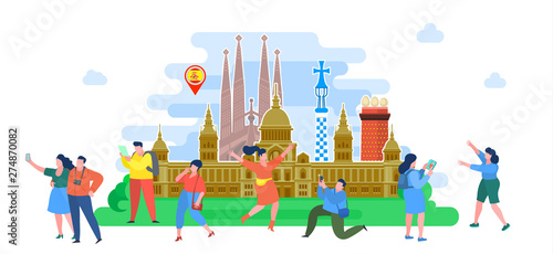 Concept of travel or studying Spanish. Tourists in Spain. Poster Mural XXL