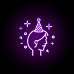 Poster - Girl in party hat dusk style neon icon. Elements of birthday set. Simple icon for websites, web design, mobile app, info graphics